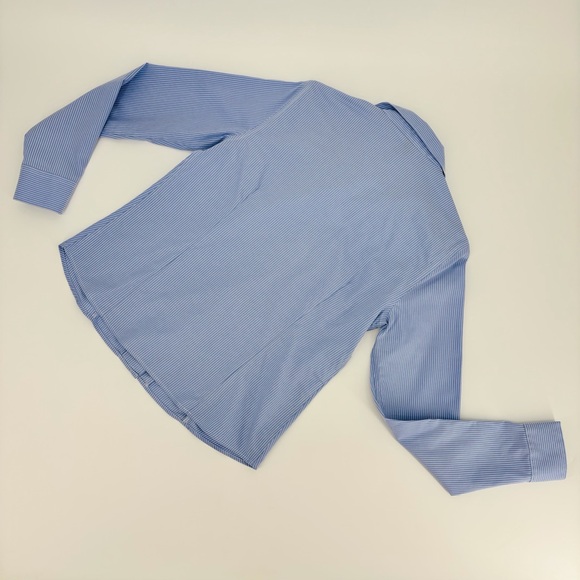Anne Klein Blue and White Pinstriped Non-Iron Long Sleeve Button Down Top, Small - Picture 13 of 16